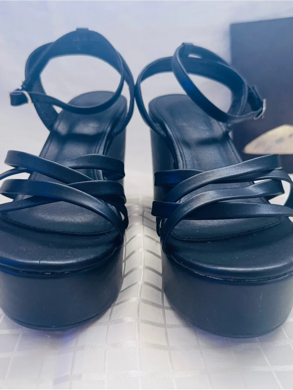 Women’s Black Strappy Platform Sandals with Ankle Strap